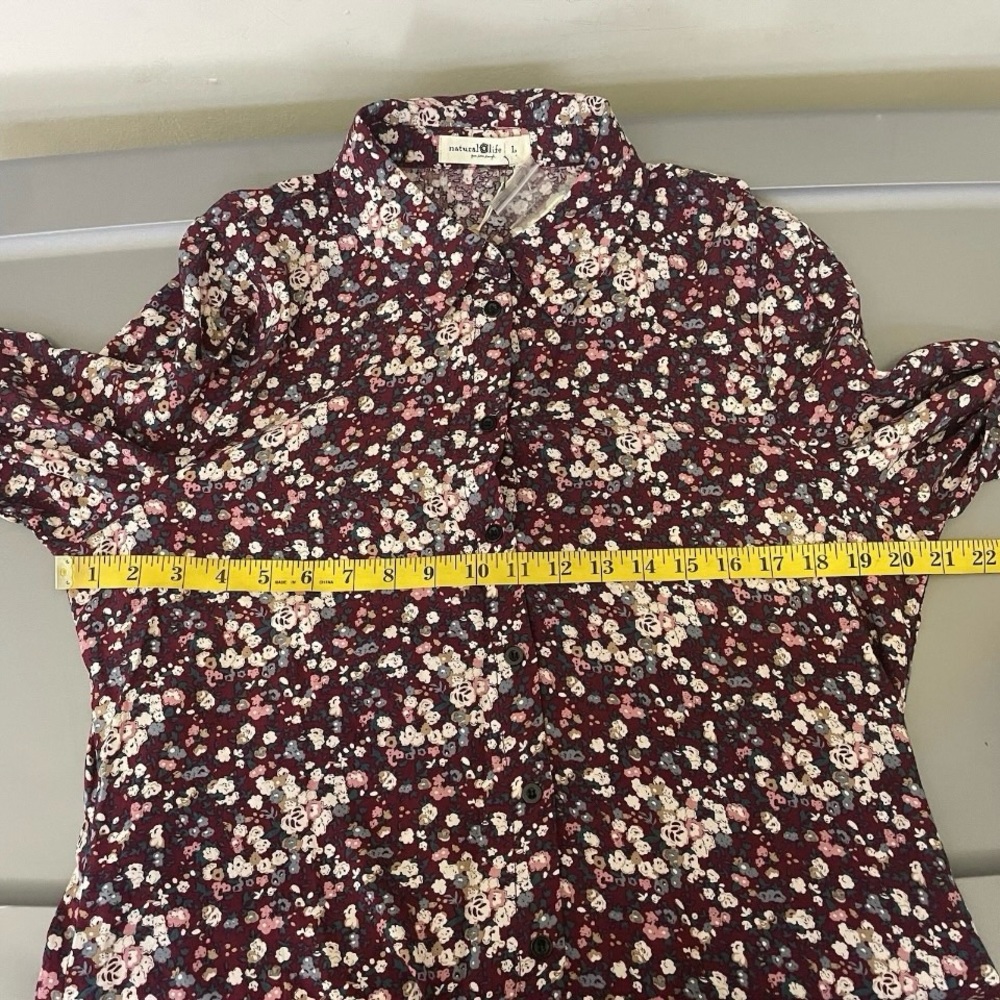 NWT Natural Life Women’s Floral Boho 3/4 Sleeve Collared Shirt Dress Burgundy L - Picture 10 of 14